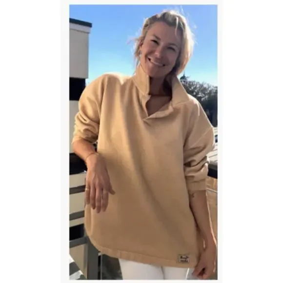 Sloppy Joe Collar 02 Beige Tan Pullover Rugby Sweatshirt Oversized Size 1 - Picture 2 of 8